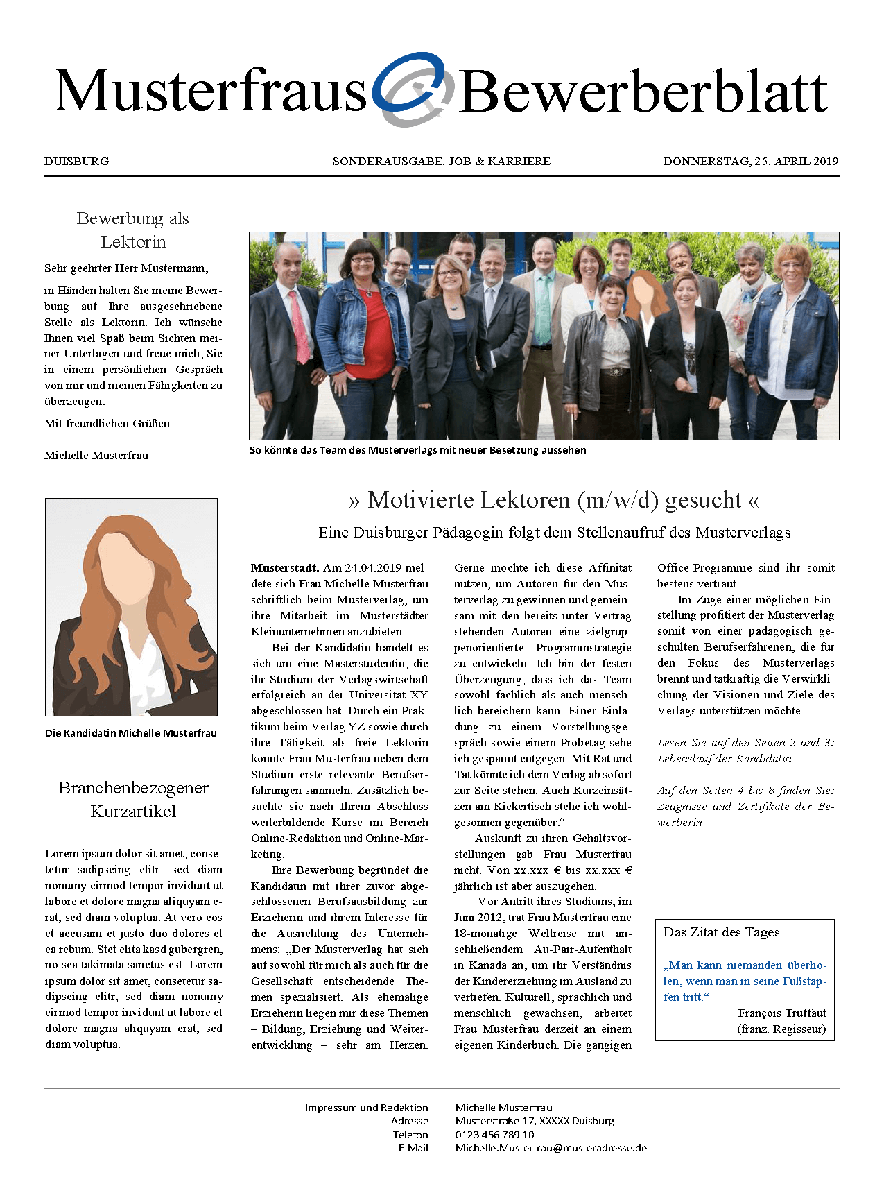 Anschreiben im Zeitungsformat