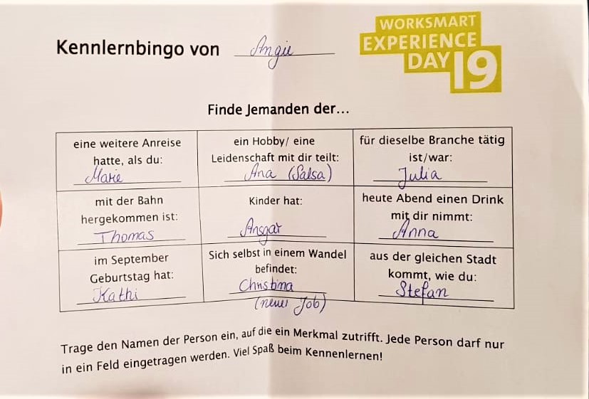 Der WSXD-Kennlernbingo-Zettel.