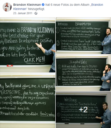 Brandon Kleinman auf Facebook Social-Media-Bewerbung auf Facebook