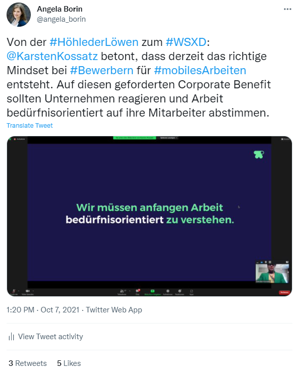 Tweet zum WSXD-Vortrag über mobiles Arbeiten