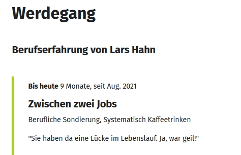 Zwischen-zwei-Jobs-Position Zwischen zwei Jobs als aktuelle Position bei XING