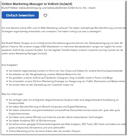 Beispiel-Stellenanzeige in der digitalen Wirtschaft